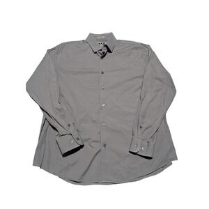 Express 1MX Fitted Mens Gray Long Sleeve Button Down Dress Shirt Size L 16-16.5
